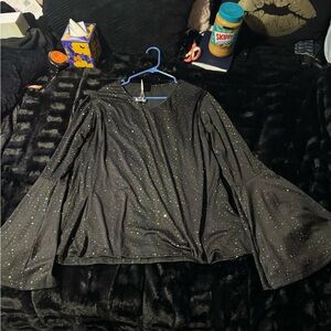 Black Bell Sleeve Top with bell pants and Glitter Accents